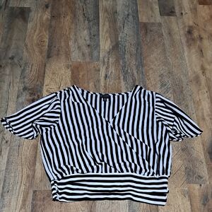 OLM Large Black & White Striped Women's Wrap Crop Top